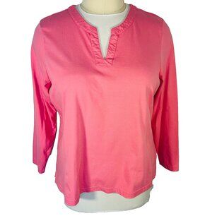 L.L. Bean Women's 2X Long Sleeve Tee Shirt Pink Heavy Weight Notch Neck
